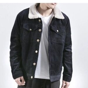 Hard Edge Men's Black Corduroy Jacket with Sherpa Collar Size Small